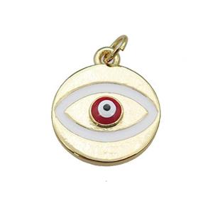 copper Evil Eye pendant with red enamel, gold plated, approx 15mm dia