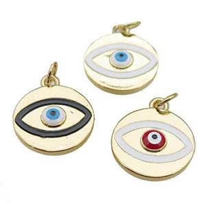 copper Evil Eye pendant with enamel, gold plated, mixed, approx 15mm dia