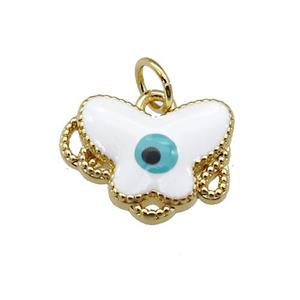 copper Butterfly pendant with white enamel, evil eye, gold plated, approx 12-15mm