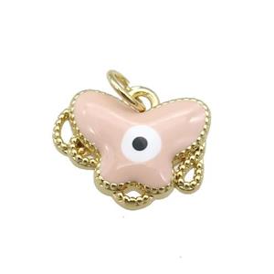 copper Butterfly pendant with peach enamel, evil eye, gold plated, approx 12-15mm