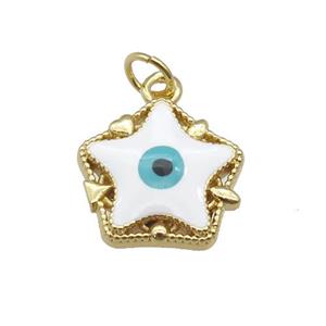 copper Star pendant with white enamel, evil eye, gold plated, approx 14mm