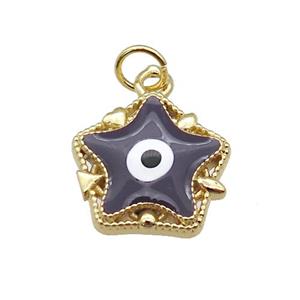 copper Star pendant with darkpurple enamel, evil eye, gold plated, approx 14mm