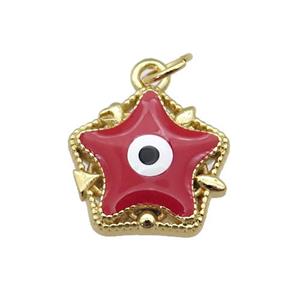 copper Star pendant with red enamel, evil eye, gold plated, approx 14mm