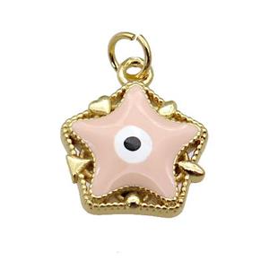 copper Star pendant with peach enamel, evil eye, gold plated, approx 14mm