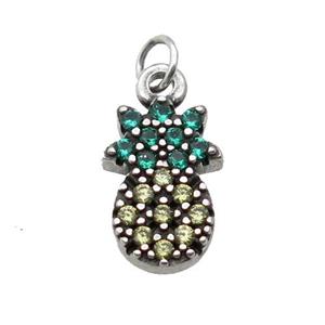 copper pineapple pendant paved zircon, platinum plated, approx 8-11mm