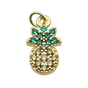 copper pineapple pendant paved zircon, gold plated, approx 8-11mm