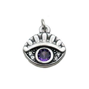 copper Eye charm pendant paved zircon, platinum plated, approx 10-13mm