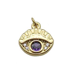 copper Eye charm pendant paved zircon, gold plated, approx 10-13mm