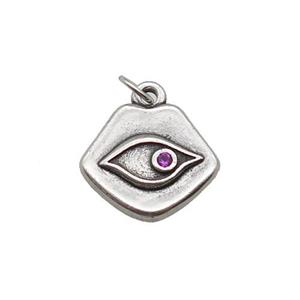 copper Eye charm pendant paved zircon, platinum plated, approx 11-13mm