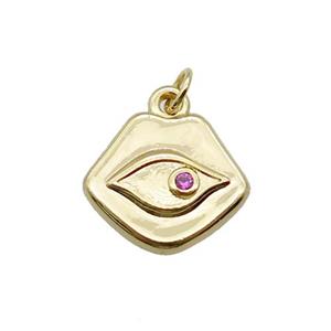copper Eye charm pendant paved zircon, gold plated, approx 11-13mm