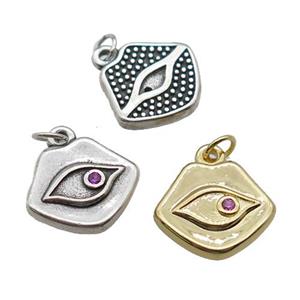 copper Eye charm pendant paved zircon, mixed, approx 11-13mm
