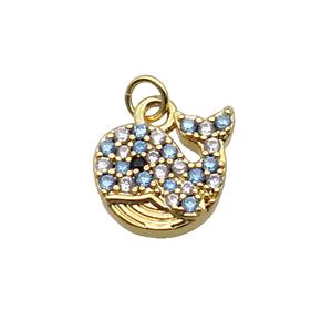 copper Dolphin pendant paved zircon, gold plated, approx 10-11mm