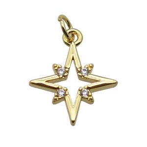 copper Star pendant paved zircon, gold plated, approx 12.5mm