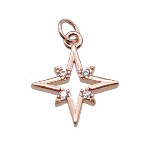 copper Star pendant paved zircon, rose gold, approx 12.5mm