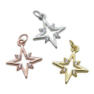copper Star pendant paved zircon, mixed, approx 12.5mm