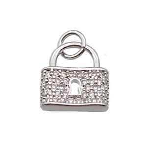 copper Lock pendant paved zircon, platinum plated, approx 11-12mm