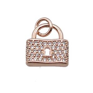 copper Lock pendant paved zircon, rose gold, approx 11-12mm