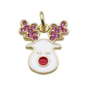 copper Christmas Reindeer Charms pendant paved zircon with white enamel, gold plated, approx 13-15mm