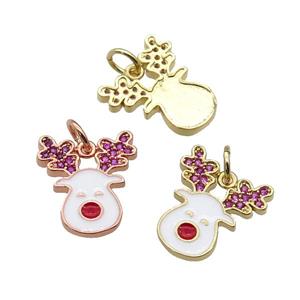 copper Christmas Reindeer Charms pendant paved zircon with white enamel, mixed, approx 13-15mm