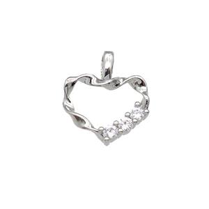 copper Heart pendant paved zircon, platinum plated, approx 12mm
