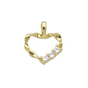 copper Heart pendant paved zircon, gold plated, approx 12mm