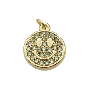 copper circle pendant paved zircon, emoji, gold plated, approx 12mm