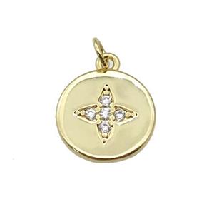 copper circle Star pendant paved zircon, gold plated, approx 12mm dia