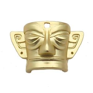 copper Sanxingdui charm pendant, face, duck-gold, approx 13-21mm