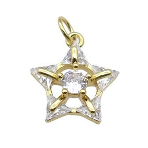 copper Star pendant paved zircon, gold plated, approx 14mm