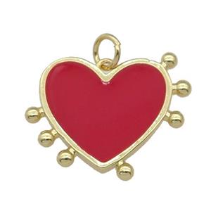 copper Heart pendant with red enamel, gold plated, approx 18-22mm