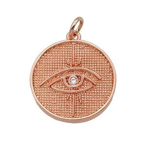 copper circle Eye pendant paved zircon, rose gold, approx 18mm dia