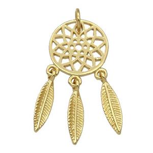 copper Dream Catcher pendant, feathers, gold plated, approx 12mm, 3-13mm
