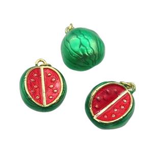 copper Watermelon pendant with enamel, gold plated, approx 13-14mm