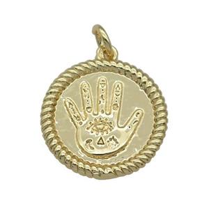 copper Hand pendant with eye, gold plated, approx 18.5mm dia