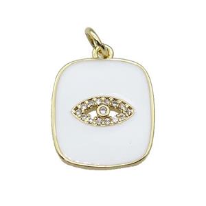 copper Rectangle pendant paved zircon with white enamel, eye, gold plated, approx 15-17mm