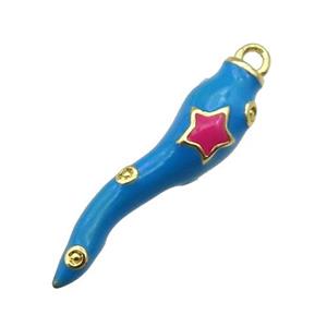 copper Capsicum pendant with blue enamel, gold plated, approx 6-24mm