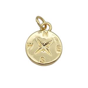 copper Compass pendant, gold plated, approx 12mm dia