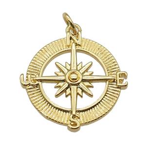 copper Compass pendant, gold palted, approx 20mm dia