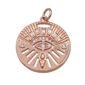 copper circle pendant paved zircon, rose gold, approx 20mm dia