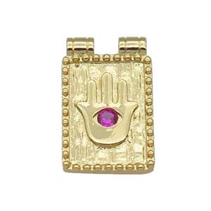 copper rectangle Hand pendant paved zircon, gold plated, approx 13-20mm