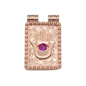 copper rectangle Hand pendant paved zircon, rose gold, approx 13-20mm