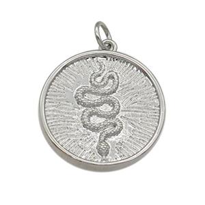 copper circle Snake pendant, platinum plated, approx 20mm dia