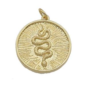 copper circle Snake pendant, gold plated, approx 20mm dia