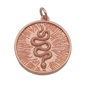 copper circle Snake pendant, rose gold, approx 20mm dia