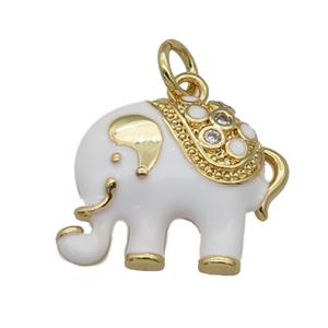 copper Elephant pendant paved zircon, white enamel, gold plated, approx 14-19mm