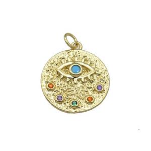 copper circle Eye pendant paved zircon, gold plated, approx 15mm dia