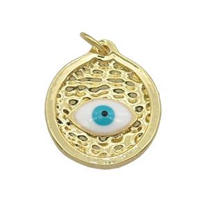copper circle pendant with white enamel Evil Eye, gold plated, approx 17-19mm