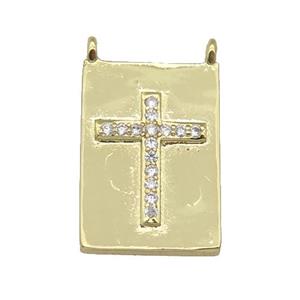 copper rectangle Cross pendant paved zircon, gold plated, approx 13-20mm