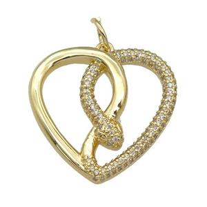 copper Heart pendant paved zircon, snake, gold plated, approx 25mm
