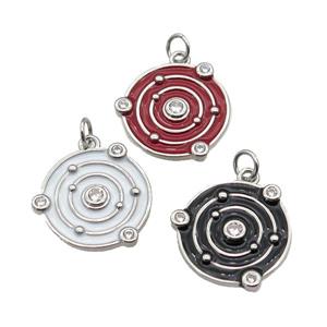 copper circle pendant with enamel, planet, platinum plated, mixed, approx 14mm dia